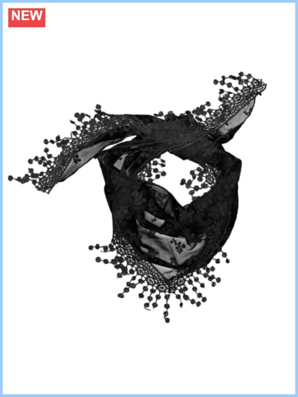 Women's Lace Triangle neck Scarf Floral Fringe Tassels Shawl